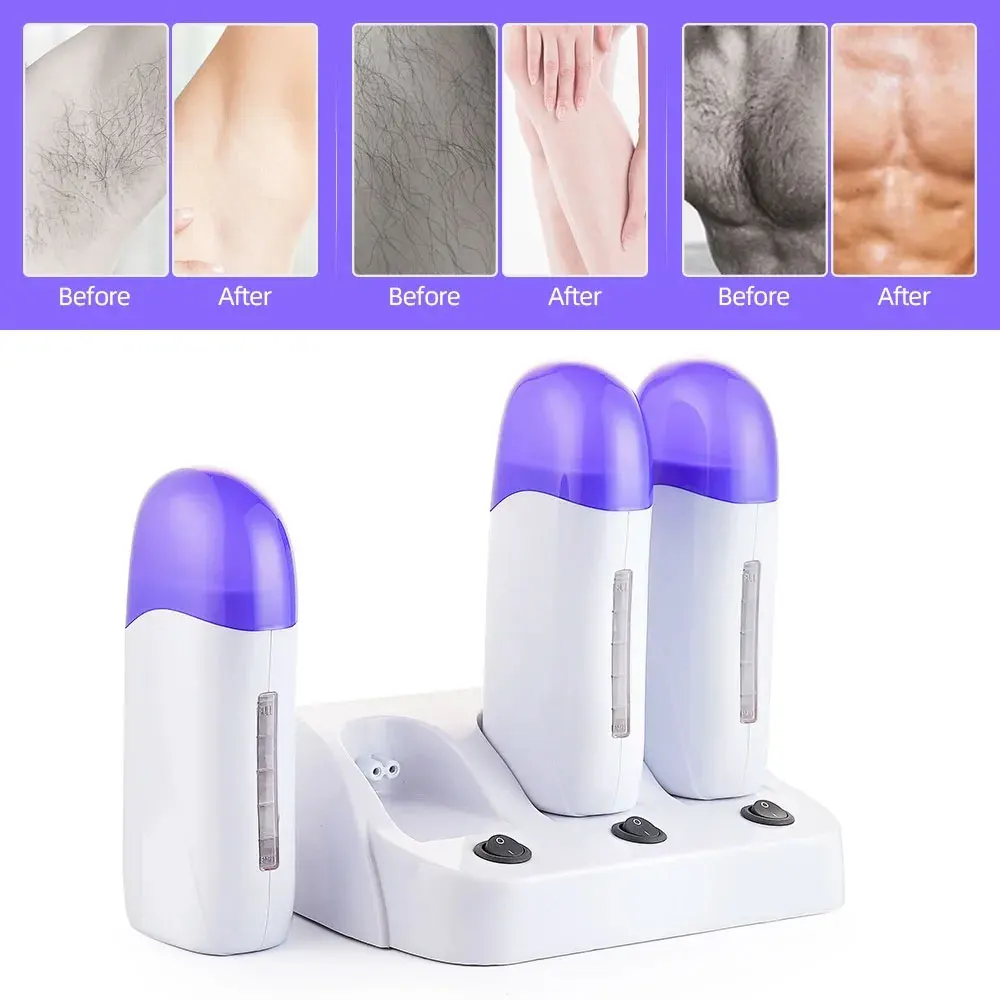 3PCS Base Electric Wax Heater Set Depilatory Heater Hair Removal Waxing Machine Waxing Warmer Roll on Wax Heater Roller Epilator