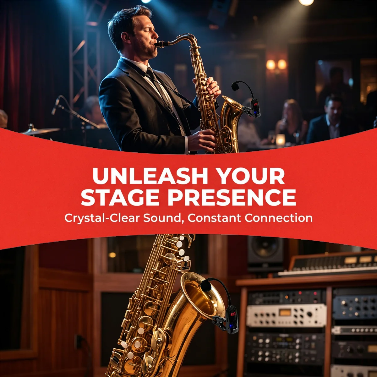 Miwayer UHF Wireless Sax Mic System – Metal Clip, High-Fidelity Capsule, 6.35mm Plug + 3.5mm Adapter, for Stage Practice view 4