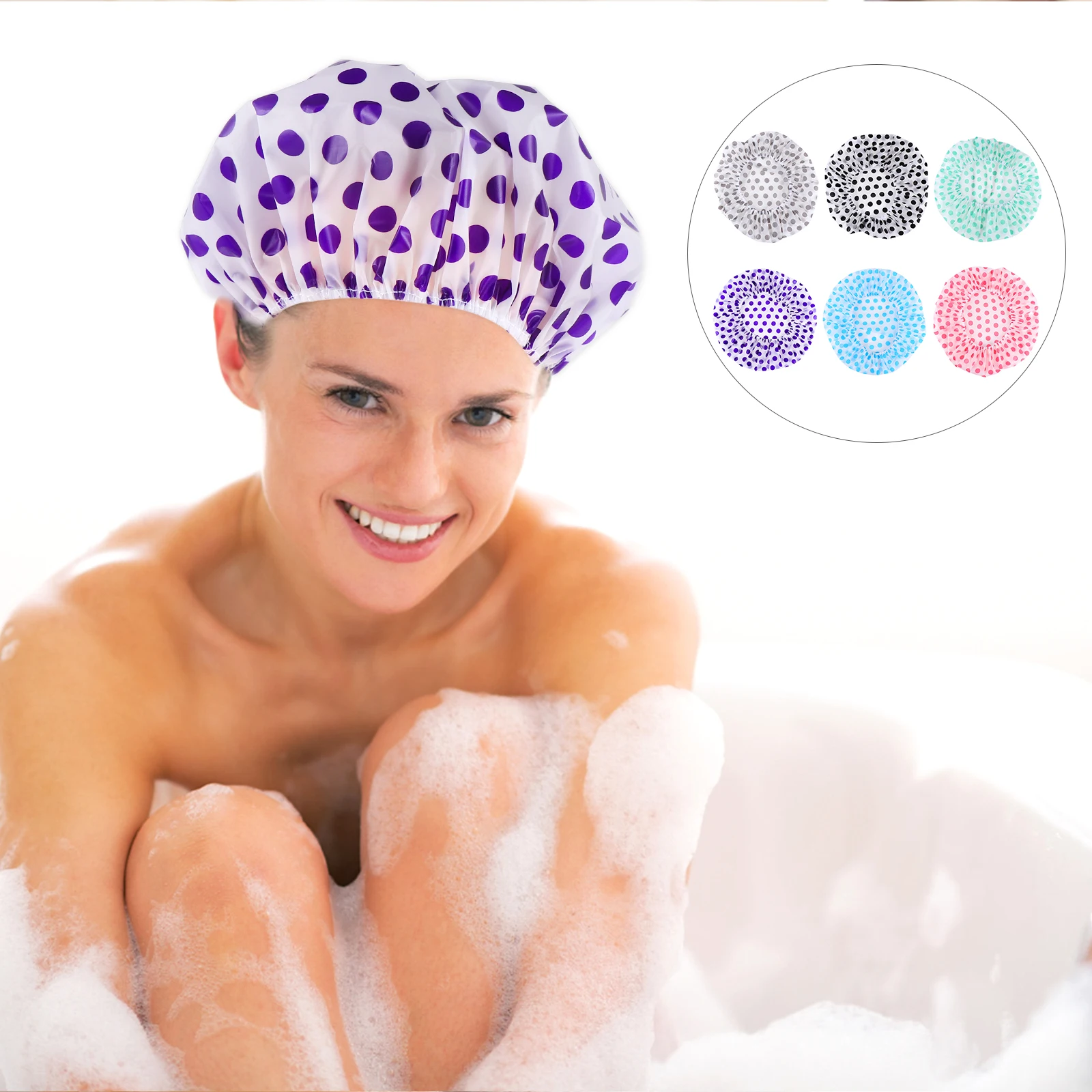 

6Pcs Waterproof Bathing Caps Elastic Shower Caps Foldable Lightweight Shower Hats Protect Hair Dry Elastic Bath Cap