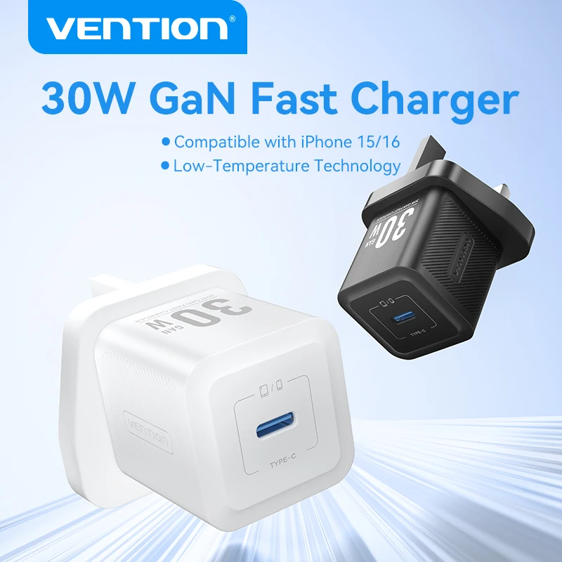 Зарядное устройство Vention 30 Вт GaN PD Fast USB Type C Зарядное устройство PD3.0 и PPS Быстрая зарядка для iPhone 16 15 14 Зарядка мобильного телефона Huawei