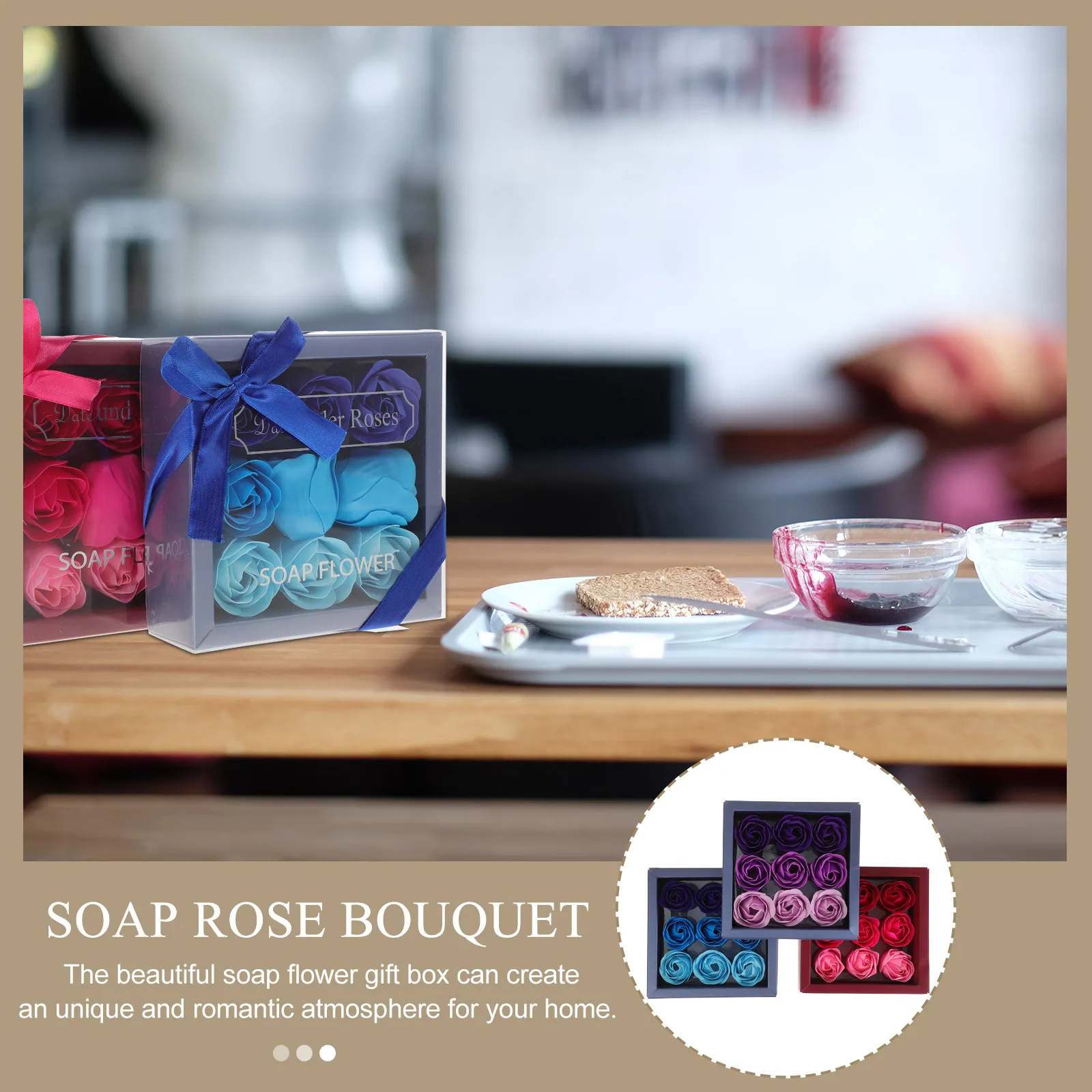 

3 Boxes Gradient Color Rose Soap Flower Gift Box Romantic Soap Bouquet Home Decoration Present Artificial Flower Gift