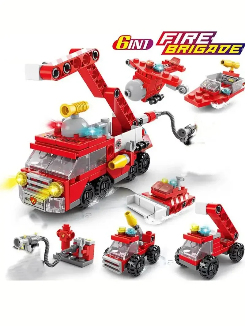 142pcs Stadt Feuerwehr auto Kampf Bausteine setzt Feuerwehr auto Modell Spielzeug kleine Partikel Ziegel DIY Lernspiel zeug für