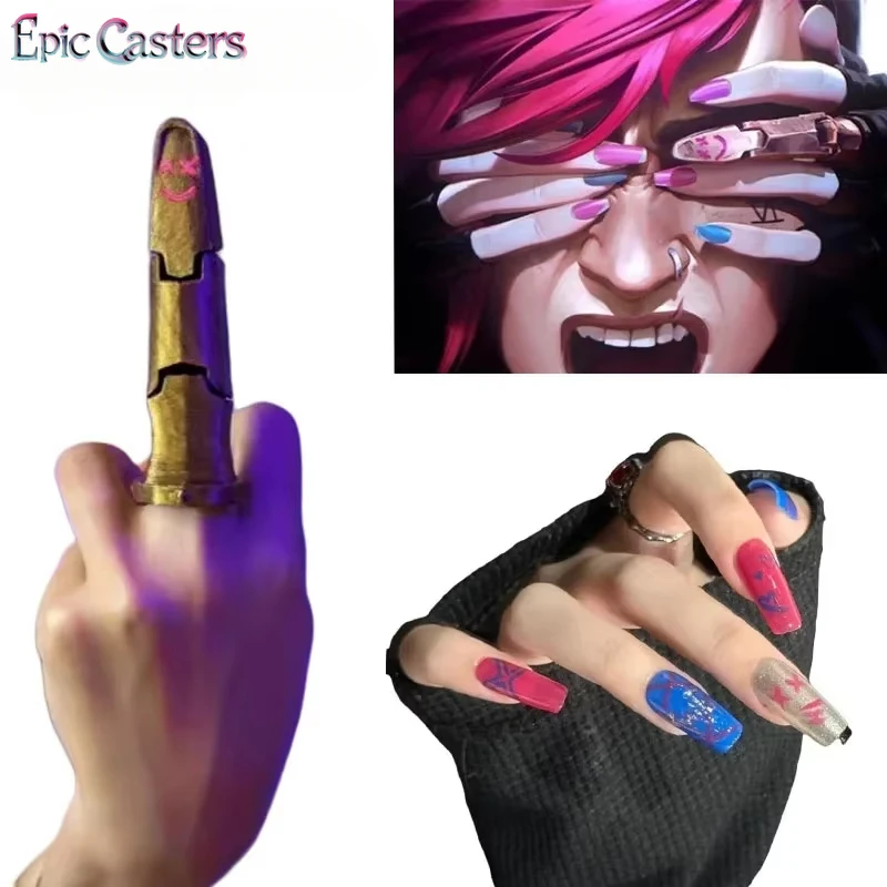 Arcane Jinx  Anime Cosplay Finger Covers Game LOL Roleplay Nail Set Props Adult Outfits Halloween Carnival  Accessories