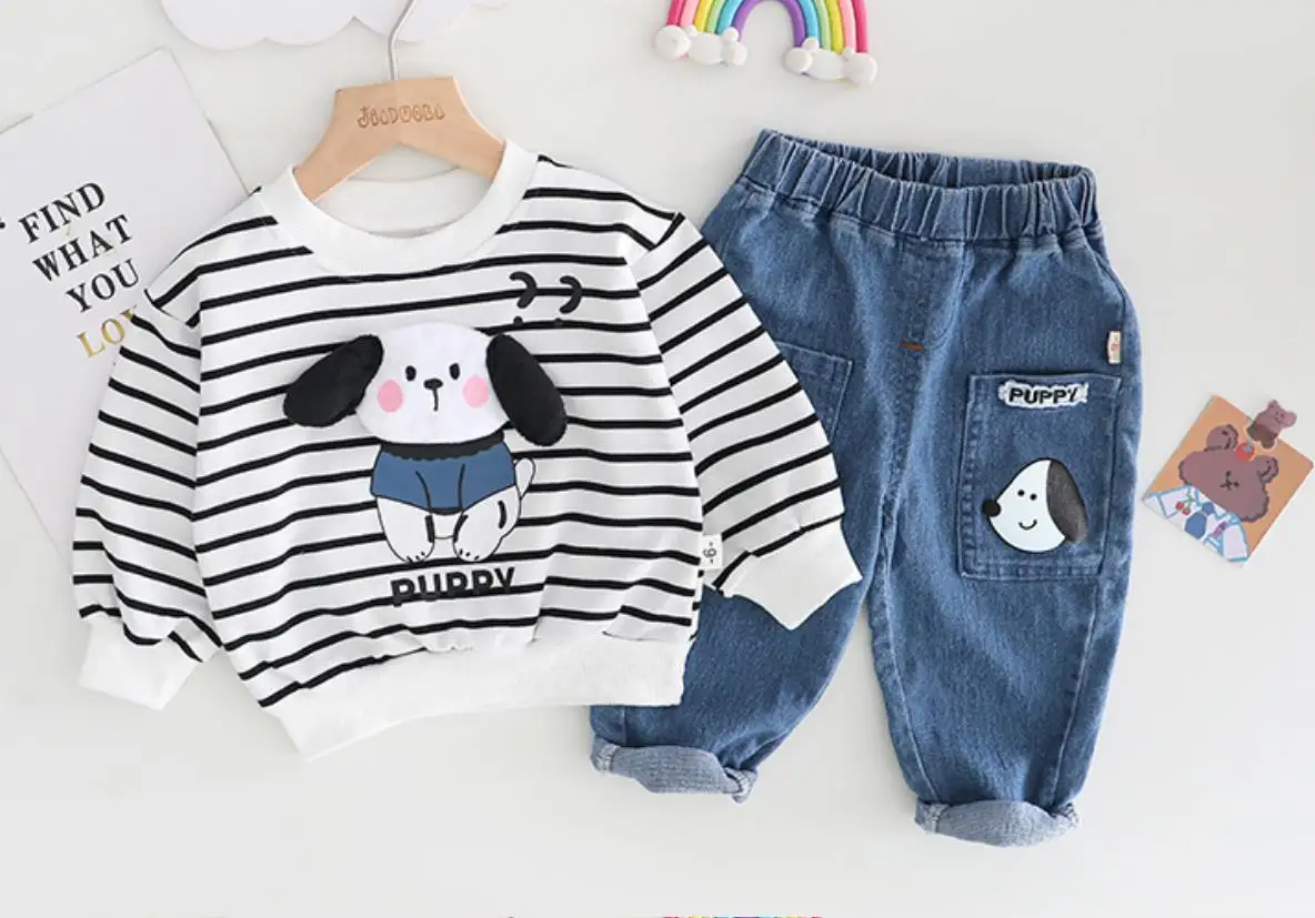 Todder Outfits for Boys Baby Clothes 6 To 12 Months Cartoon Cute Puppy Long Sleeved T-shirts and Pants Two Piece Infant Suits