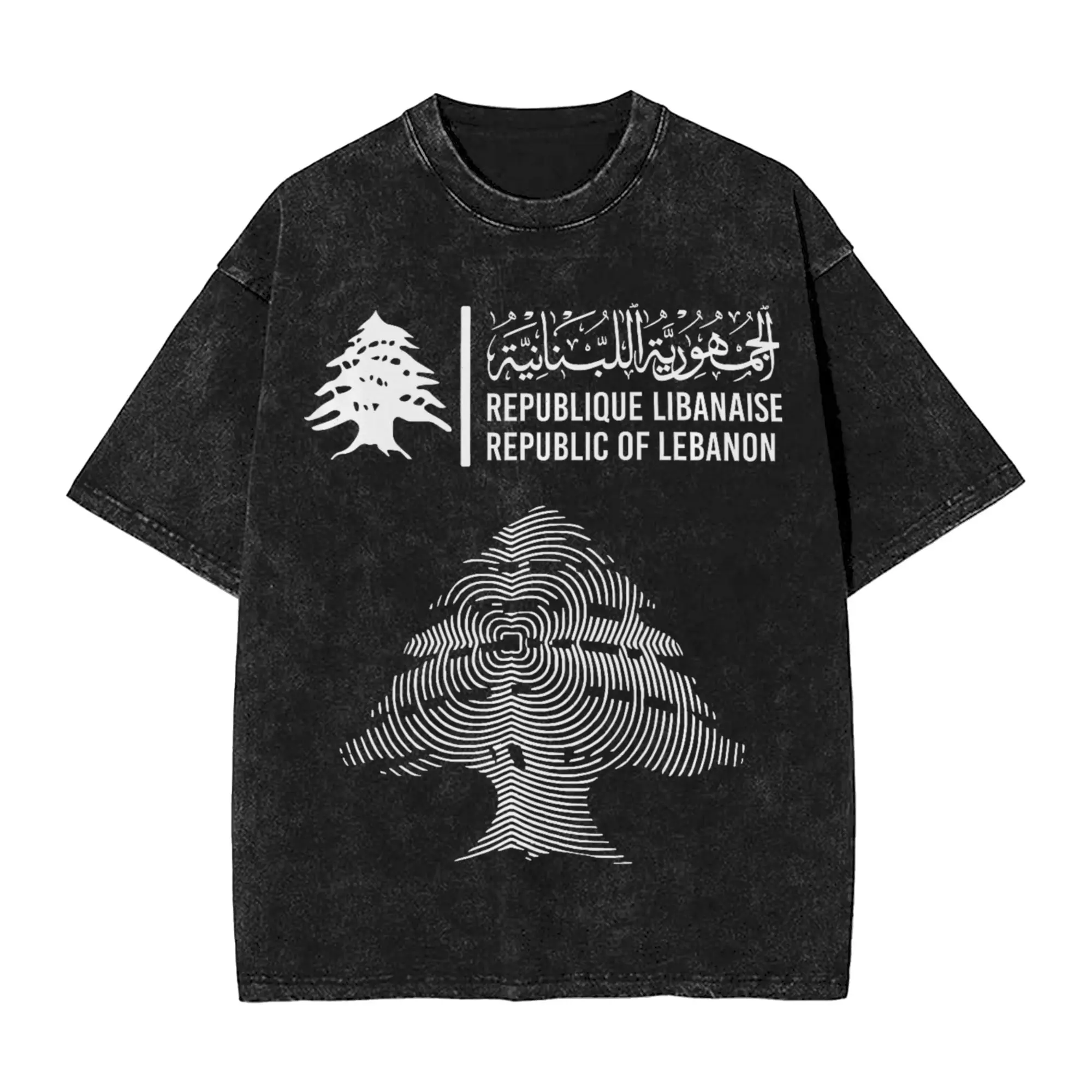 Men's T-Shirt Lebanon Flag Map Washed T Shirts Hip Hop  Beach Tees Y2K Fun Printed Cotton Clothes Birthday Present