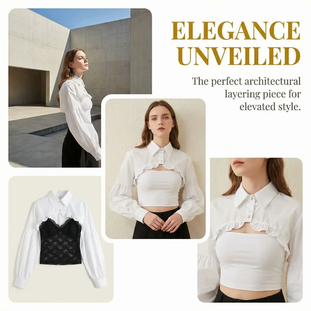 Vintage Sleeve Shirt Collar Courtly Style Retro Women Puff Long Sleeve Ruffles Faux Ruffled Blouse Detachable Collar Top
