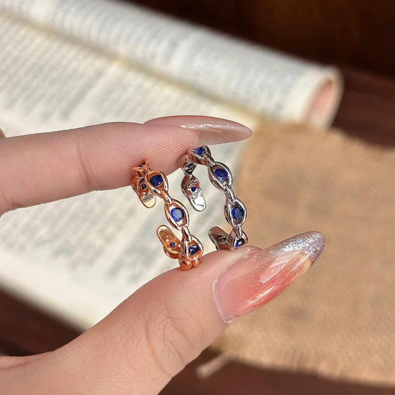 

Unique Nazar Eye Statement Ring, Blue Crystal Open Ring, Delicate Adjustable Finger Ring for Women
