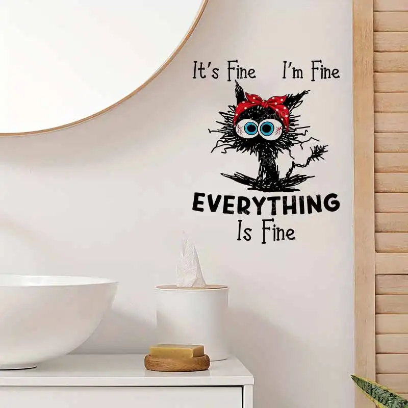 Funny Cat 'I'm Fine Everything Is Fine' Stickers Decals for Laptops Walls - Humorous Laptop Decals Wall Mural AA459