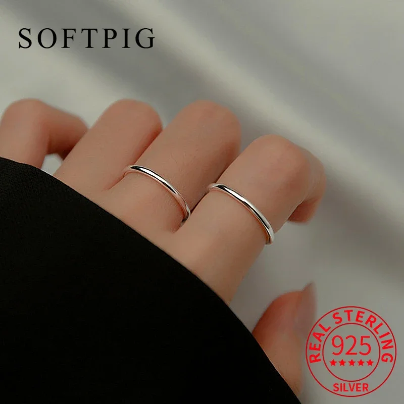 SOFTPIG Real 925 Sterling Silver 1.6/2mm Round Prime Ring for Women Party Classic Fine Jewelry Minimalist Accessories