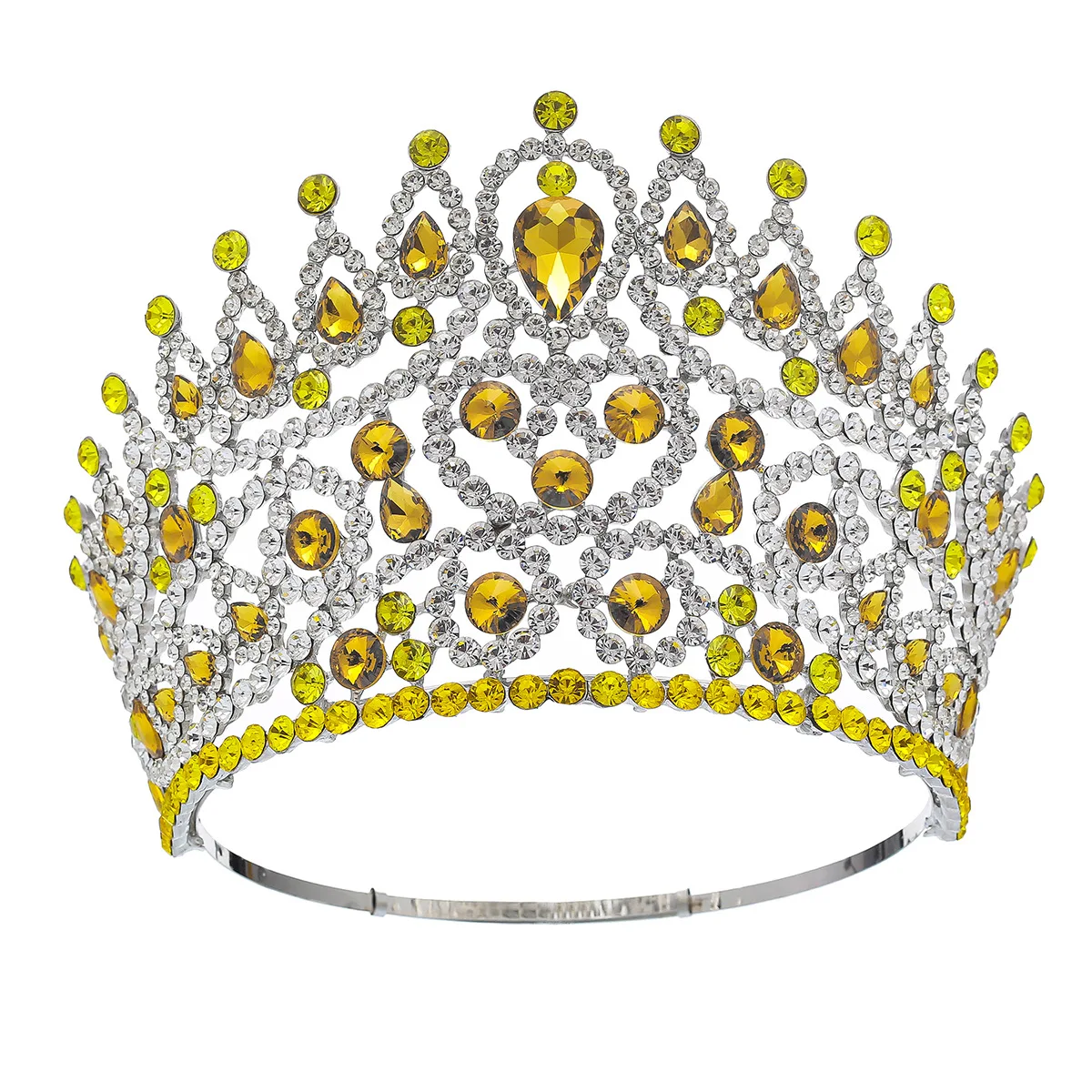 

Levery Beauty Pageant Crown Rhinestone Pageant Tall Crowns Crystal Adjust Contour Band Miss Big Tiara