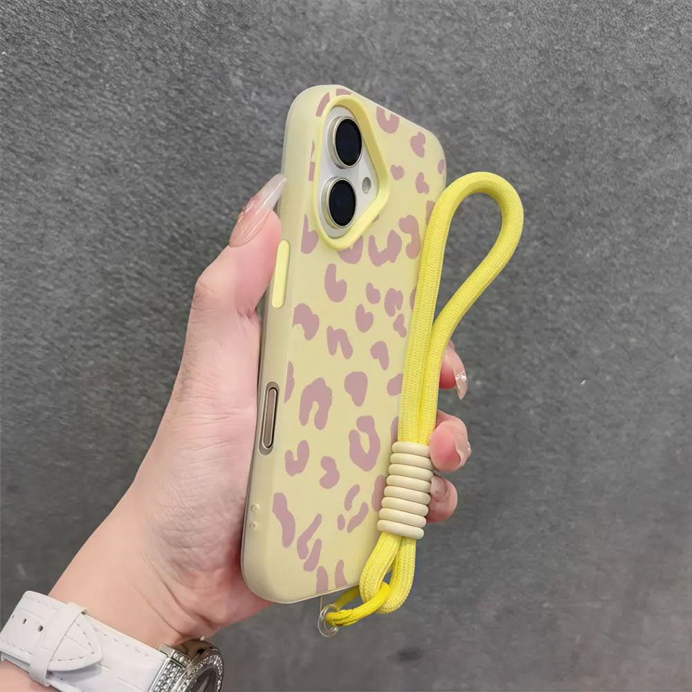 Dusty Pink Leopard Y2K Phone Case For Xiaomi 17 Pro Max 15T Pro Mi11 Lite 5G 14T Pro Wrist Strap Soft Shockproof Lanyard Cover view 5