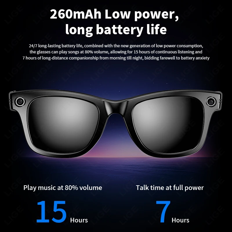 LIGE AI Camera Smart Glasses Intelligent Translation Wireless Bluetooth Glasses Real-time Simultaneous Interpretation Headset