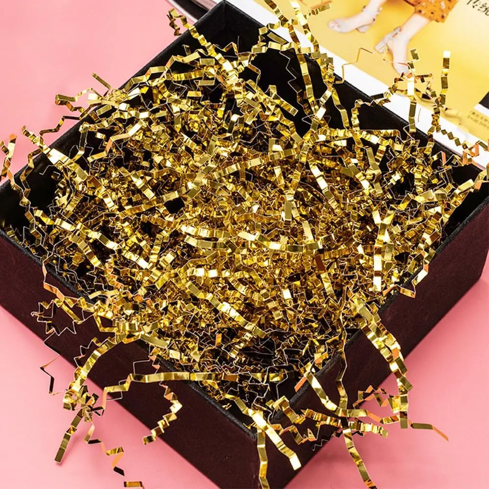 Rafia arrugada dorada de doble cara de 200g, relleno de caja de regalo sin polvo, cuerda de rafia para envolver bolsas de dulces de boda