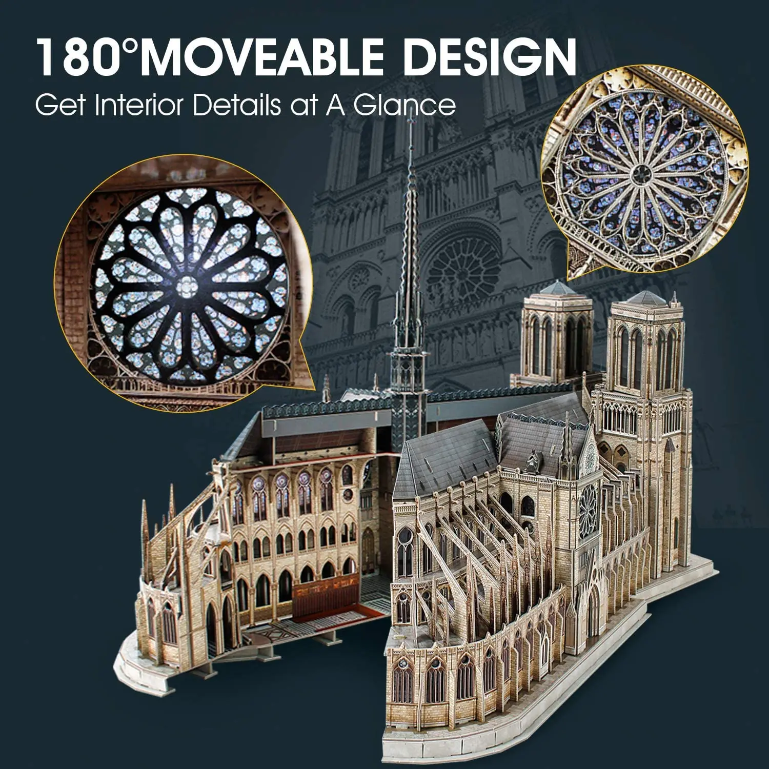 3D Puzzle for Adults Moveable Notre Dame de Paris Church Model Kits Large Challenge French Cathedral Brain Teaser