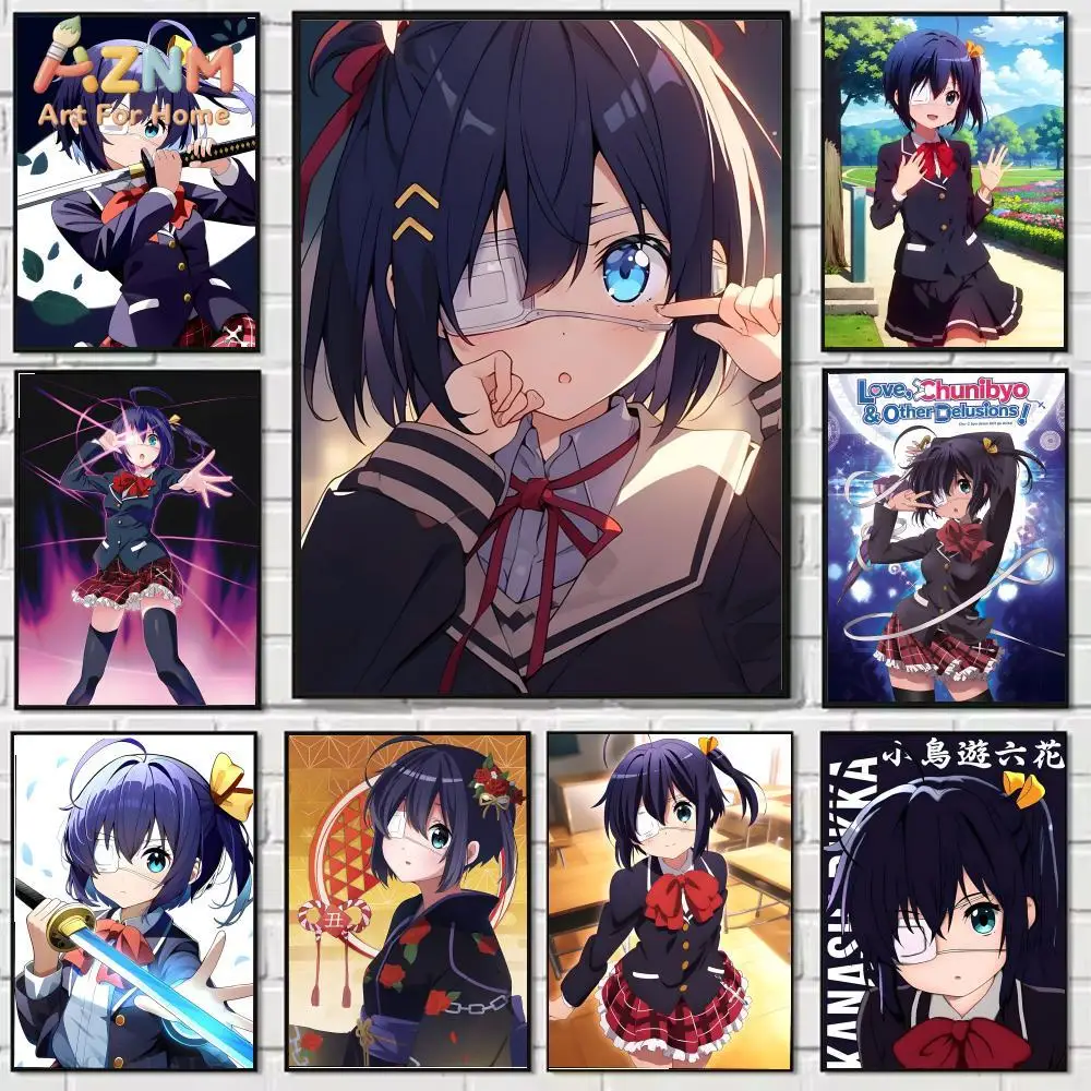 

Безрамное настенное искусство на холсте AZNM Love Chunibyo Rikka Takanashi, постер с принтом аниме-девушки для декора комнаты, подарок