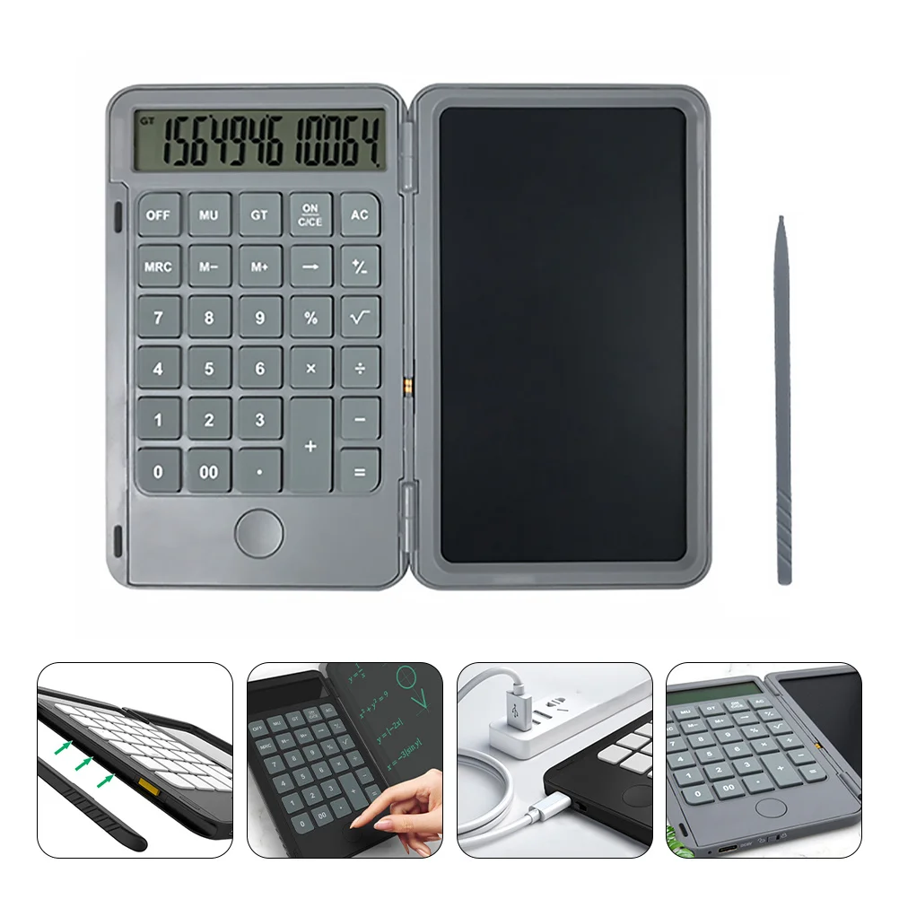 آلة حاسبة قابلة لإعادة الشحن، محمولة خفيفة الوزن من النوع C، شحن طويل التحمل، لوحة مفاتيح من السيليكون، لوحة كتابة حسابية