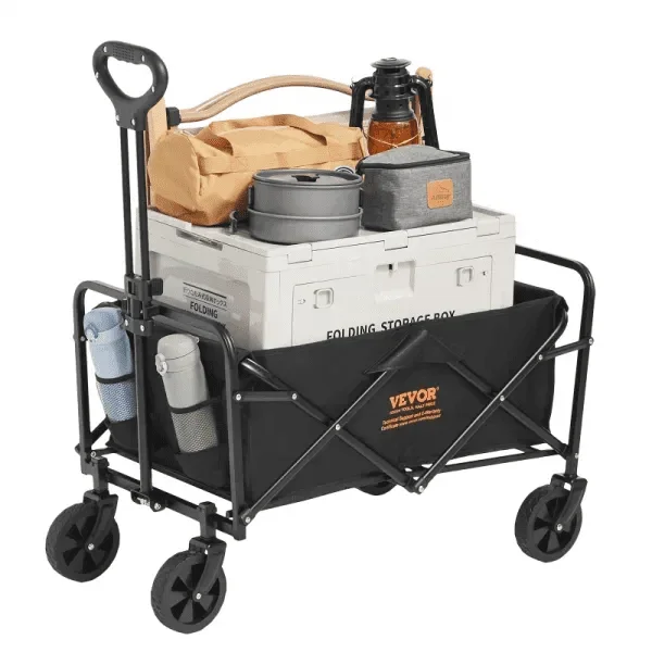 

Collapsible Folding Wagon, 2 cu.ft Beach Wagon Cart with All-Terrain 5in Wheels, Heavy Duty Folding Wagon Cart 220 lbs Weight