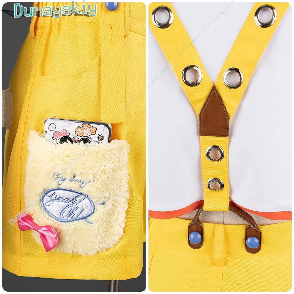 Game Gakuen The Idolm @ Ster Kotone Fujita Cosplay Costume pour femme, barboteuses jaunes, t-shirt, chapeau, perruque, mignon, sexy, temps imbibé, 03, loisirs