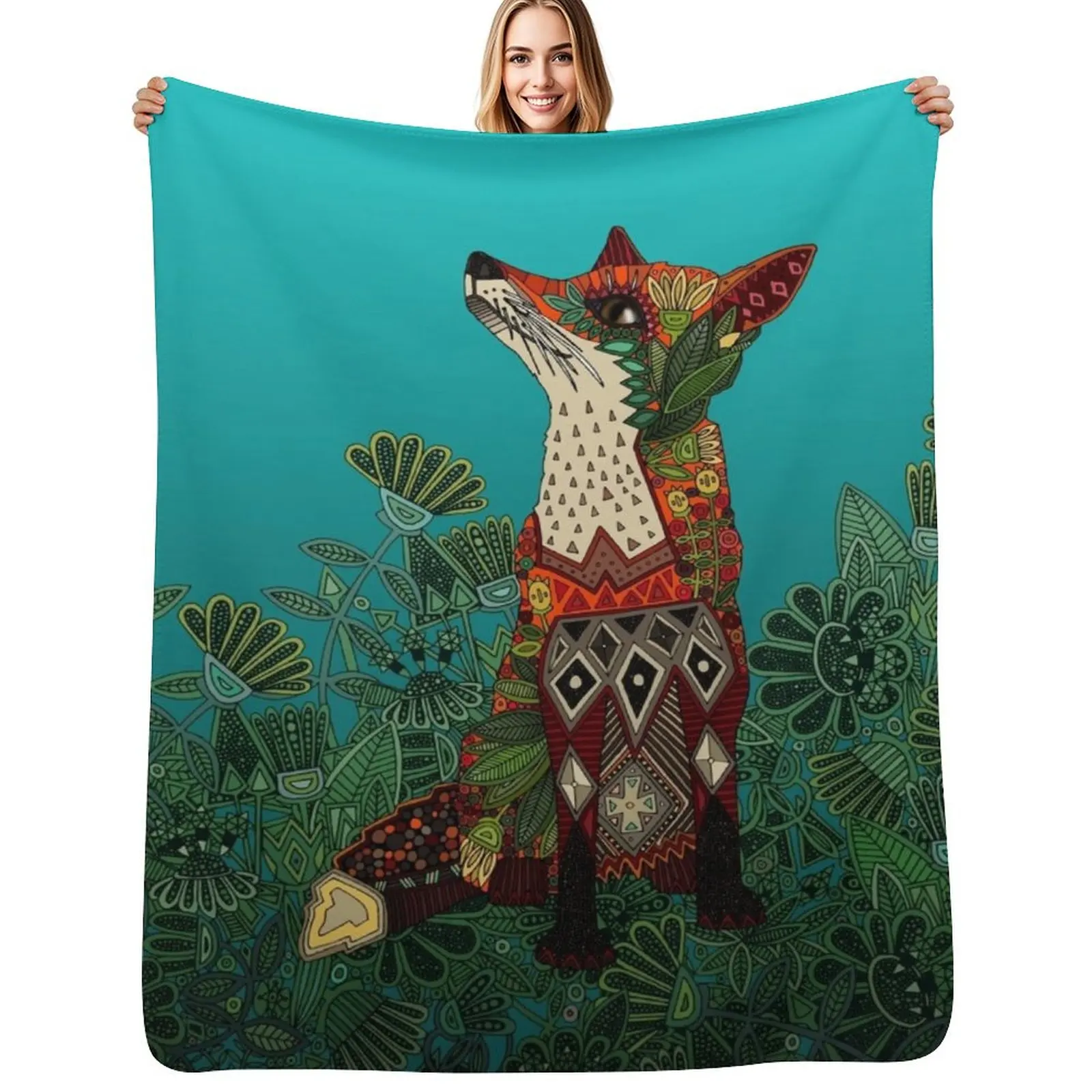 

Одеяло с цветочным принтом лисы, милое клетчатое самое мягкое забавное подарочное одеяло для дивана, тонкие одеяла