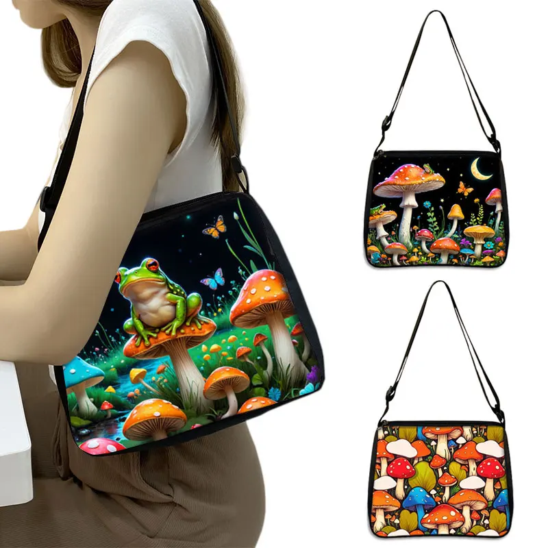 

Fantasy Mushroom Butterfly Frog Graphic Print Shoulder Bag Women Casual Crossbody Bag Ladies Clutch Messenger Bags