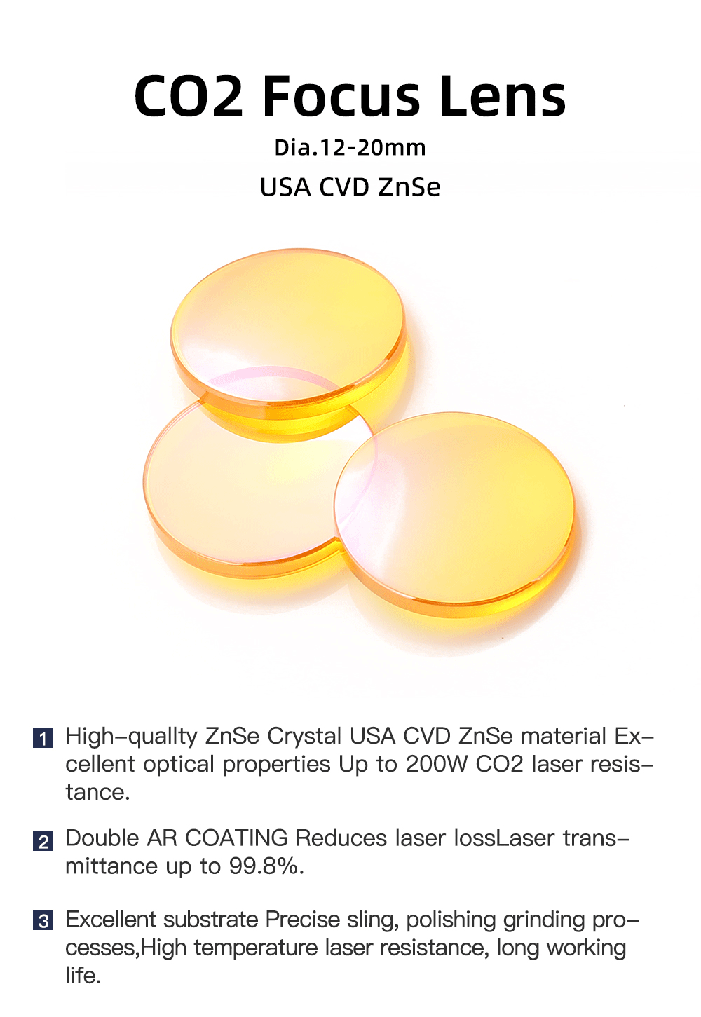 FONLAND Fokuslinse USA CVD ZnSe Durchmesser 12 15 18 19,05 20 FL 38,1 50,8 63,5 76,2 101,6 127mm für CO2-Laser-Gravur- und Schneidemaschinen – Detail 5