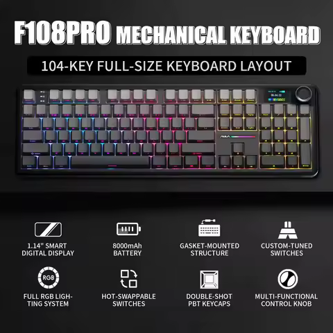 AULA F108 Pro Gaming Mechanical Keyboard Tri Mode Custom Multi-Knob Screen RGB Esports Wireless Keyboard with TFT Smart Display