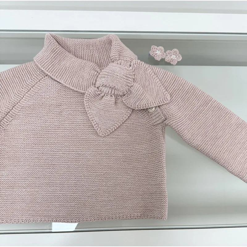 New Classic Peach Heart Tie Knitted Sweater Children's Retro Sweater Pullover Girls' Bow Spring/Autumn/Winter Clothes