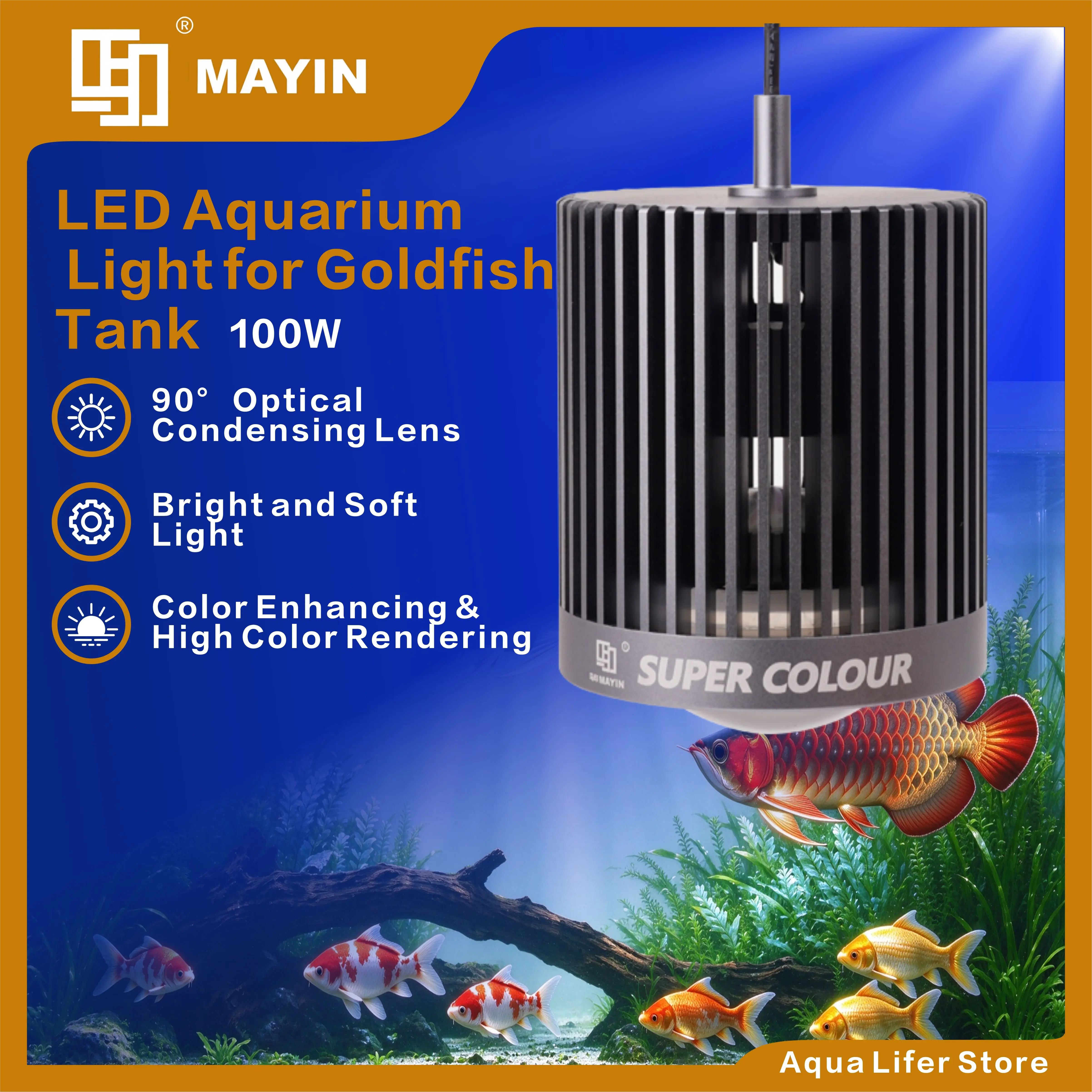 Mayin Aquarium LED Downlight, Full Spectrum Color Enhancing Lamp for Algae Growing, Lanshou Goldfish and Water Plants