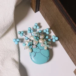 Natural Pearl Turquoise Baroque Flower Brooch Korean Women's Luxury Jewelry Fashion Women's and Girls' Gifts GO0582