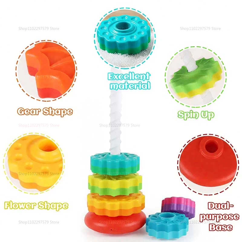 Montessori girando arco-íris torre bebê empilhamento quebra-cabeça brinquedos para crianças seguro eco amigável colorido presentes educativos para crianças