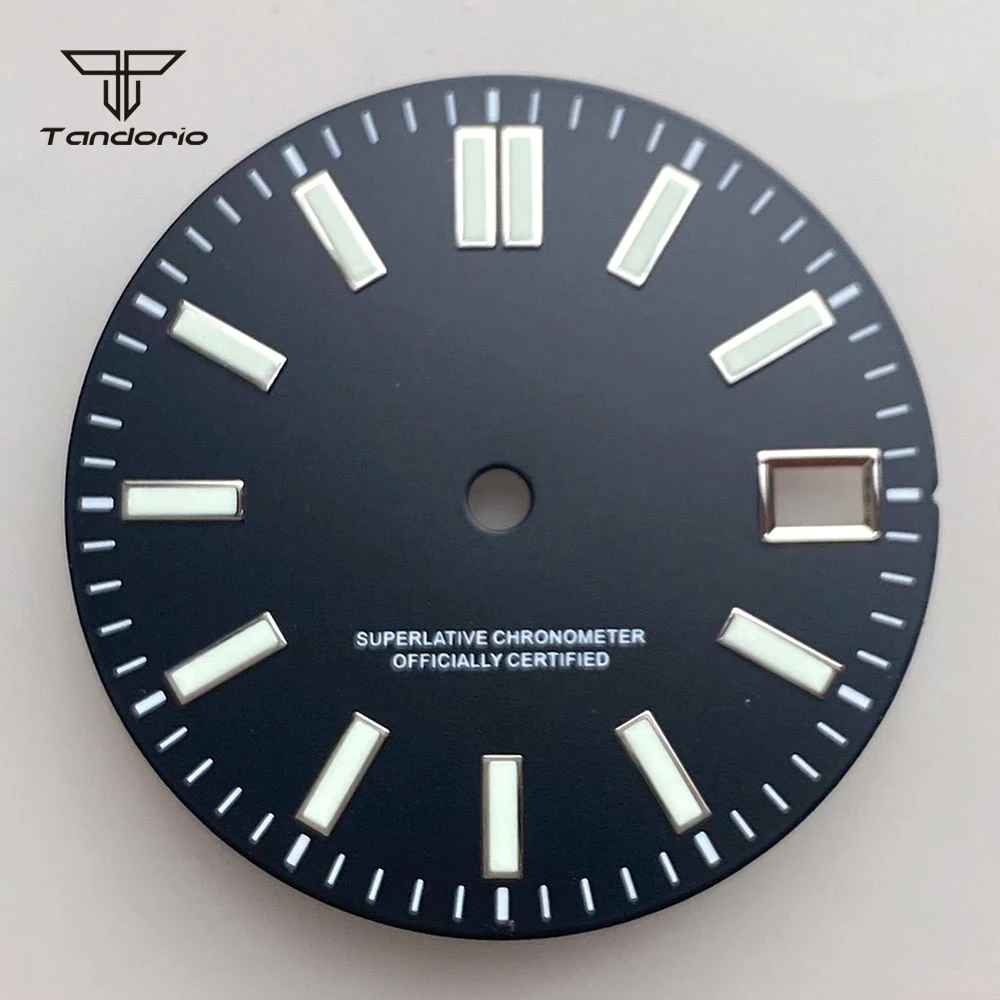 29mm NH35 Watch Dial & Hands Sunburst Blue/Black/Pink Color Luminous Baton Marks Date Wristwatch Face Mod Accessories Sterile