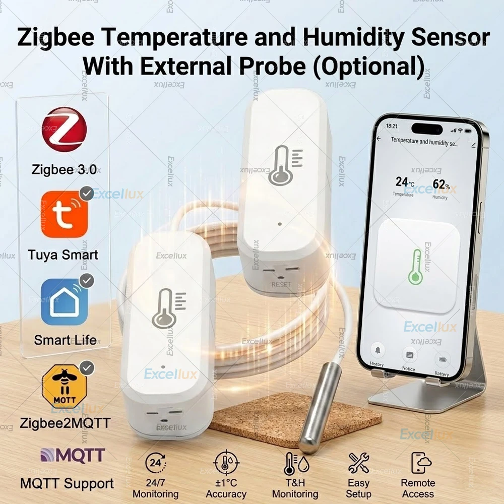 Zigbee 3.0 Temperature Humidity Sensor With External Probe Optional Thermo Hygrometer Smart Home Sensor Zigbee Gateway Required