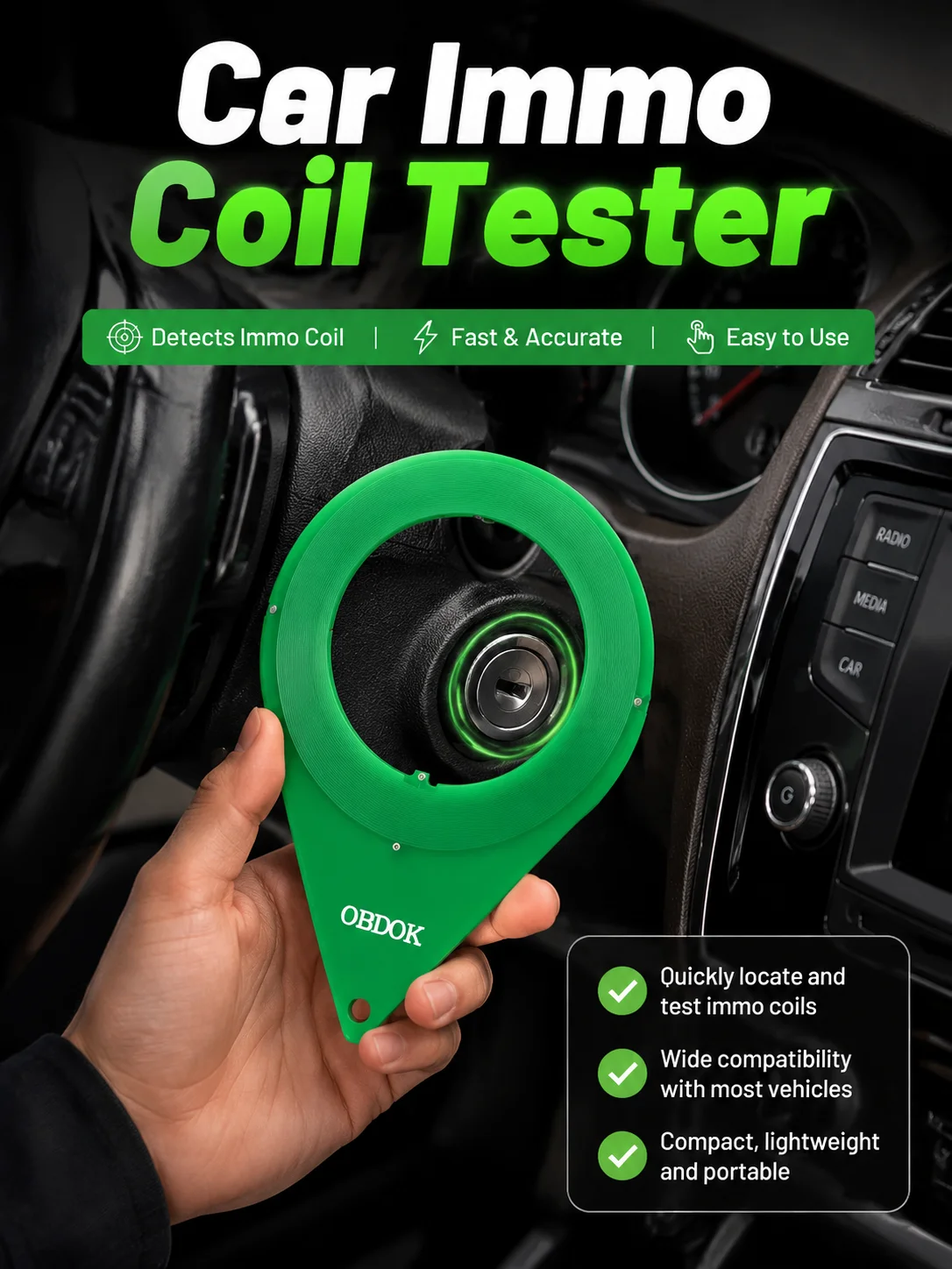 Car Immobilizer Coil Tester Automobile Ignition Reader Coil Detection Ring Auto Key Chip Anti-theft Induction Coil Test Tool