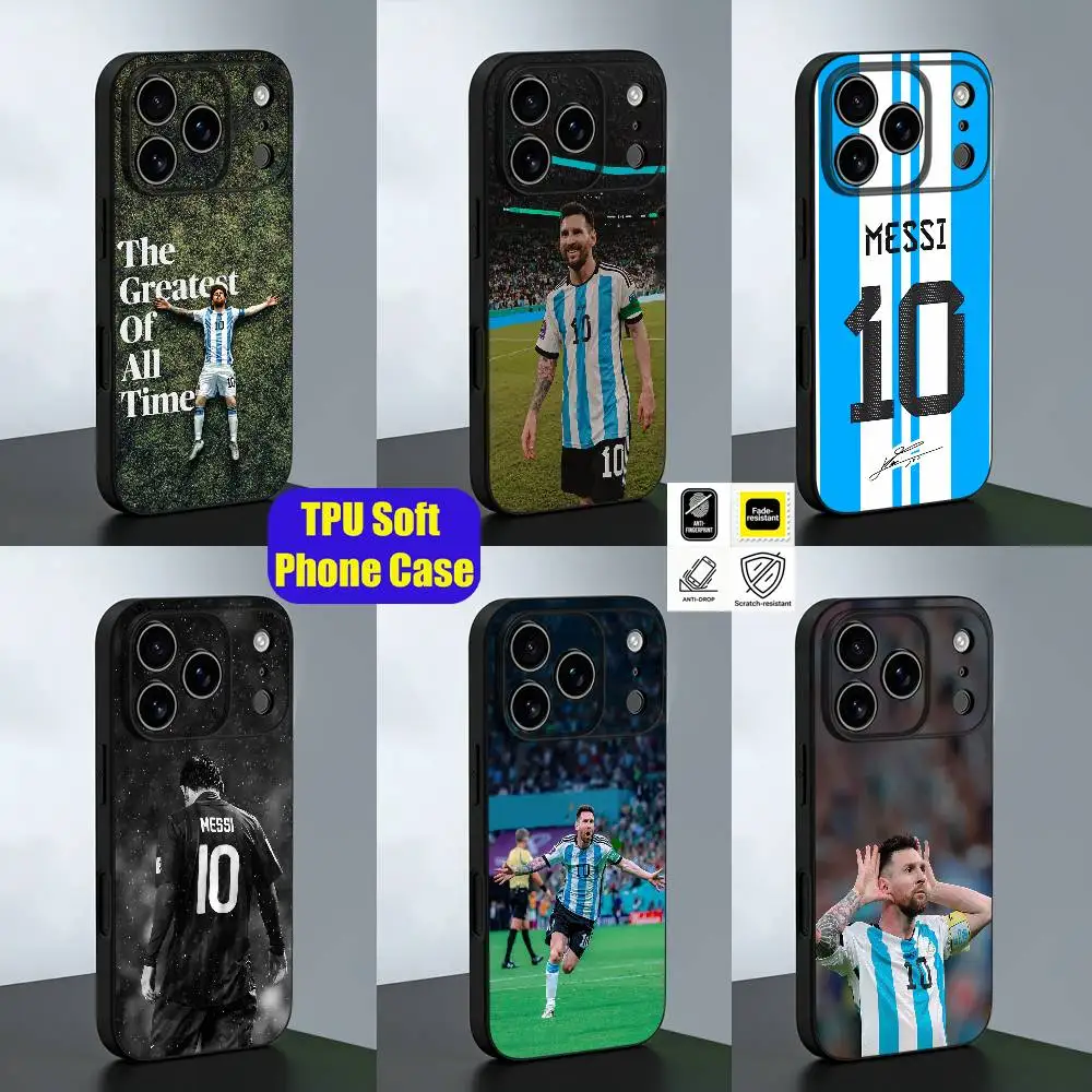 Coque de téléphone pour iPhone 15, 16, 12, 14, 13, 11, 17, Pro, Max, Plus, E, Air, Mini, personnalisée, noire, souple, pour M-Messi Argentine Football