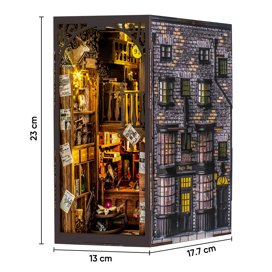 مجموعة نموذج زاوية الكتب الخشبية المصغرة ، مسند كتب Casa سحري ذاتي الصنع ، رف كتب ثلاثي الأبعاد مع إضاءة ، ديكور منزلي ، هدايا أعياد الميلاد للأصدقاء