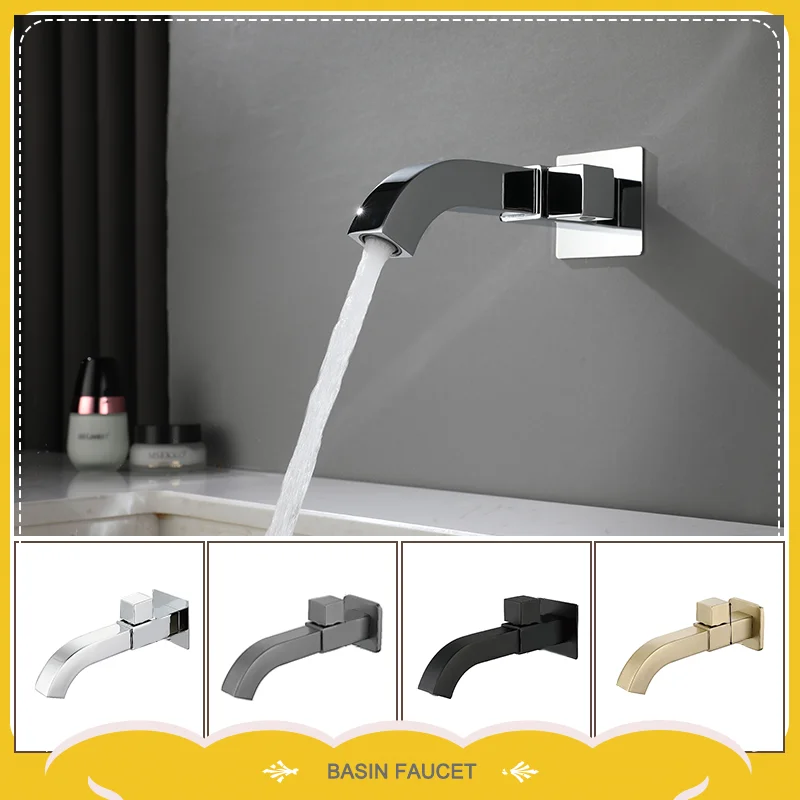 Bathroom Wall Mounted Square Basin Faucet Brushed Gold Single Cold Brass Balcony Washbasin Mop Pool Faucet Black Chrome Grey