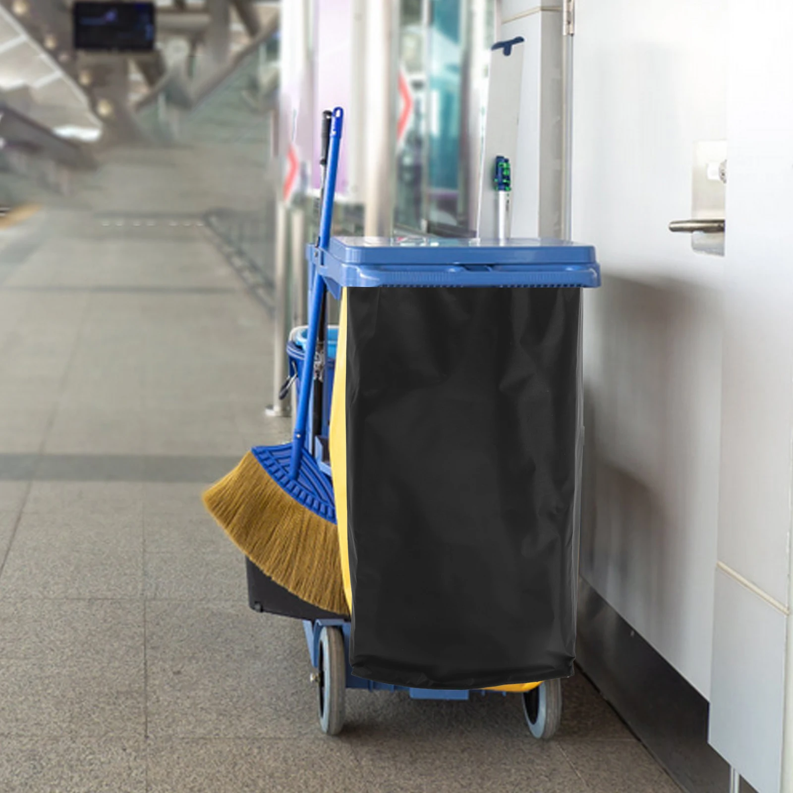 1pcs Multifunctional Janitorial Cart Bag Cleaning Trolley Trash Collection Reusable Strong Fabric Large Capacity Standard Blue