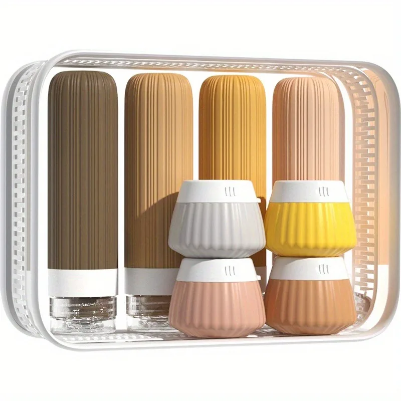 

8pcs Toiletry Travel Bottle Set Portable Silicone Toiletries Containers Leak-Proof Squeeze Bottles Face Cream Makeup Storage Jar