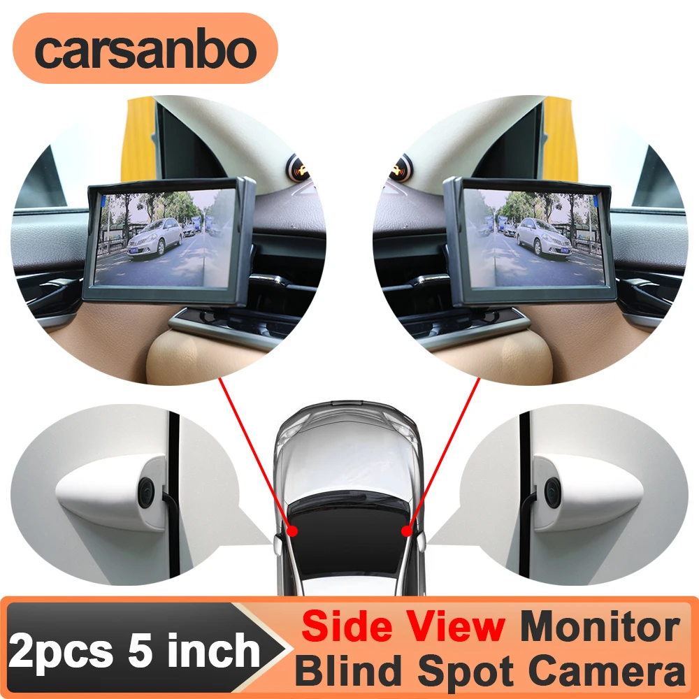 

Carsanbo 2pcs AHD 720P Side View Blind Spot Camera and 5 Inch HD Digital Side View Mirror Monitor System Waterproof Night Vision
