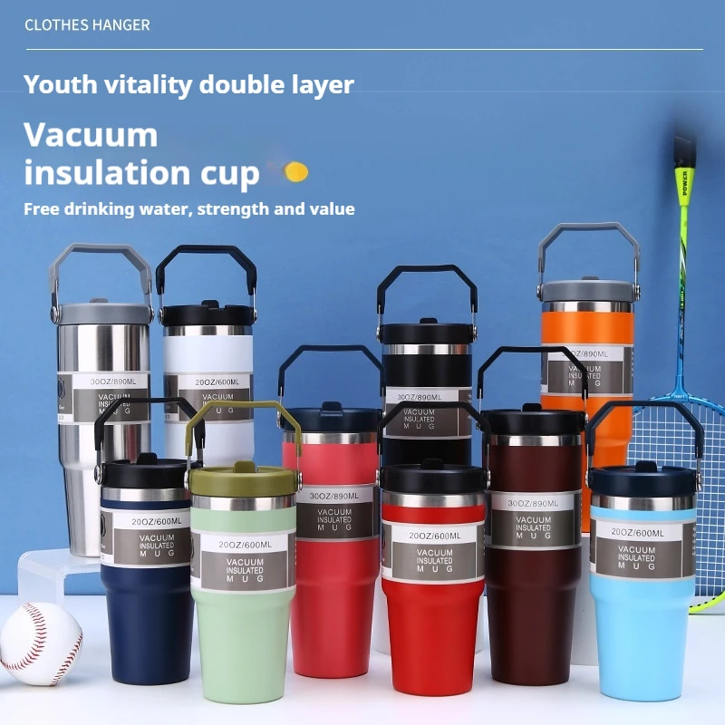 600/890ML Stainless Steel Thermos Mug With Straw Car Insulated Flask Water Tumbler for Outdoor Keeps Cold and Heat Thermal Mug