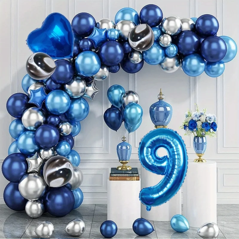 

Carnival Fun Children Birthday Balloon Chain Set with blue and silver balloons is suitable for graduation parties and birthdays