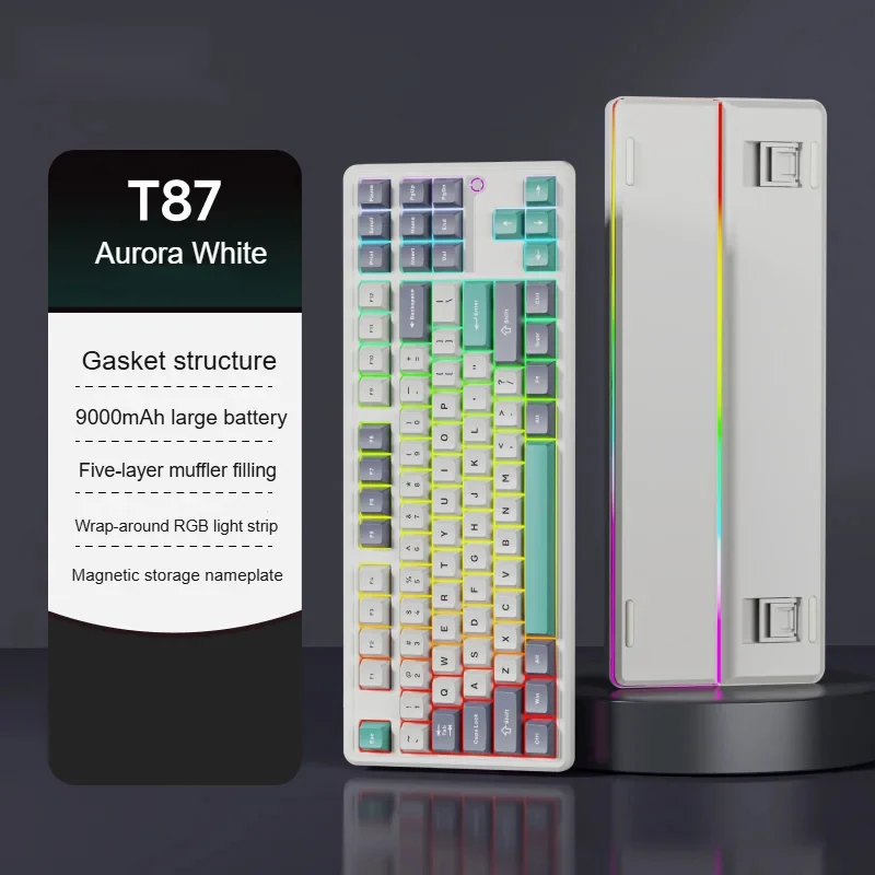 

Игровая механическая клавиатура 2,4G, беспроводная/Bluetooth/проводная RGB, индивидуальная раскладка 87% OEM-профиль, прокладка, структура клавиатуры, НОВАЯ T87