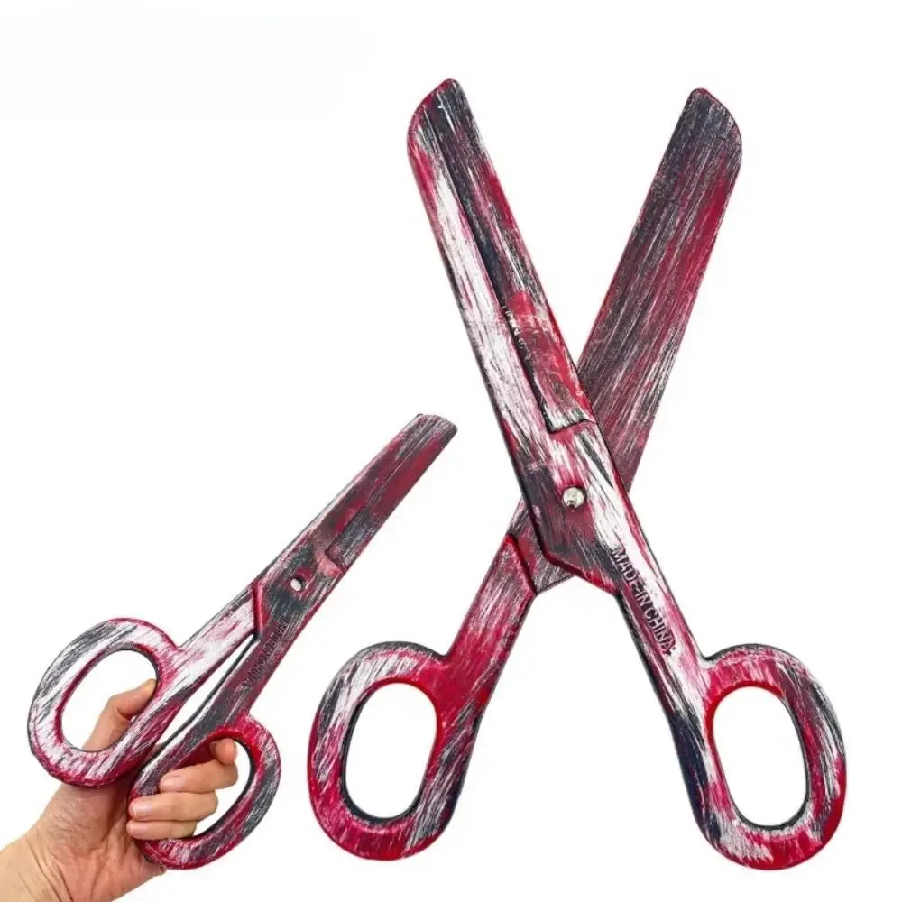 Durable Large Halloween Fake Scissors Realistic Lightweight Clown Scissors Portable Red Blood Color Plastic Scissors Prop Party