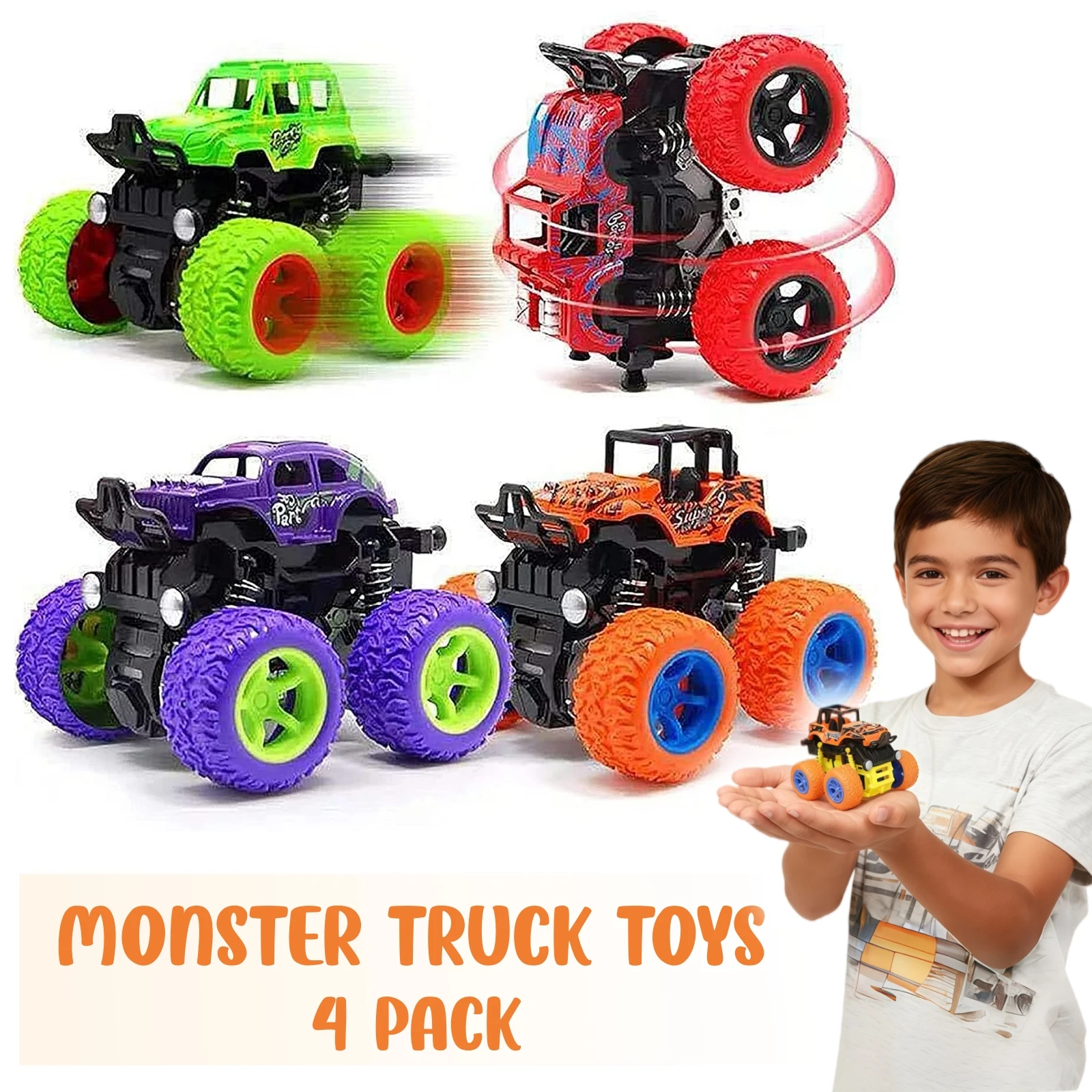 4er-Pack Monster Truck Toys Hot Wheels Monster Trucks Push and Go Toy Cars Pull Back Vehicle Set Geburtstagsparty-Geschenk für Kinder