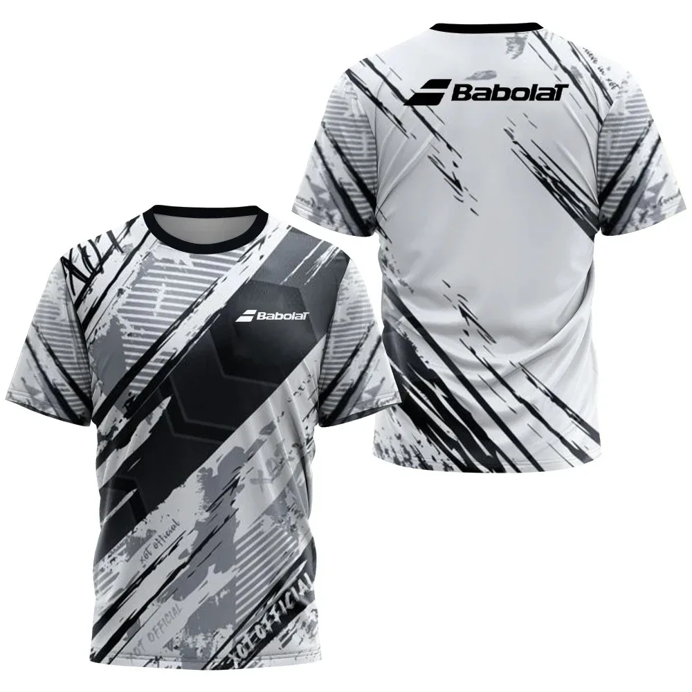 T-shirt męski z nadrukiem w gradientowe paski T-shirt dla mężczyzn Badminton tenis stołowy odzież treningowa topy Casual O-neck t-shirty sportowe