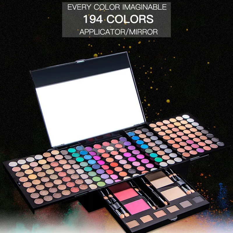 Kit de estuche de maquillaje de 194 colores, combinación de colores definitiva, juego de regalo de vacaciones, cosméticos, sombra de ojos, brillo de labios, paleta combinada de rubor