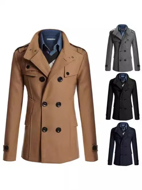

British style long-sleeved woolen coat autumn and winter men's trendy coat Casual Business Jackets Man Warm Coat Outerwear men's