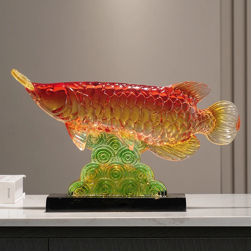 Resin Golden Dragon Fish Ornament Sculpture Figurines Miniaturesoffice Desktop Wine Cabinet Decoration Housewarming Opening Gift