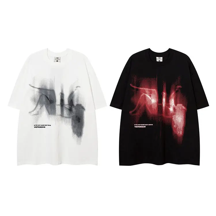 

Брендовая футболка Tide с короткими рукавами, мужская и женская, свободная, из чистого хлопка, американская уличная футболка с темным принтом и разрезом на рукавах