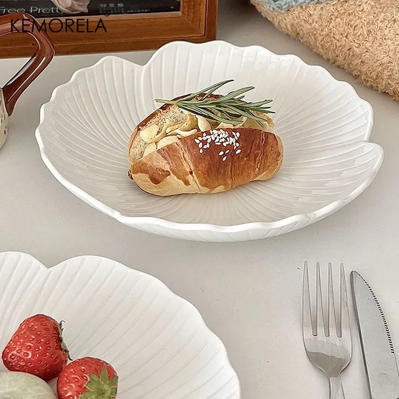 1PCS Pastoral Floral Room Decoration Dinner Set Plate Lunch Fruit Salad Bowl Home Cake Dessert Plate Breakfast Bread Plate